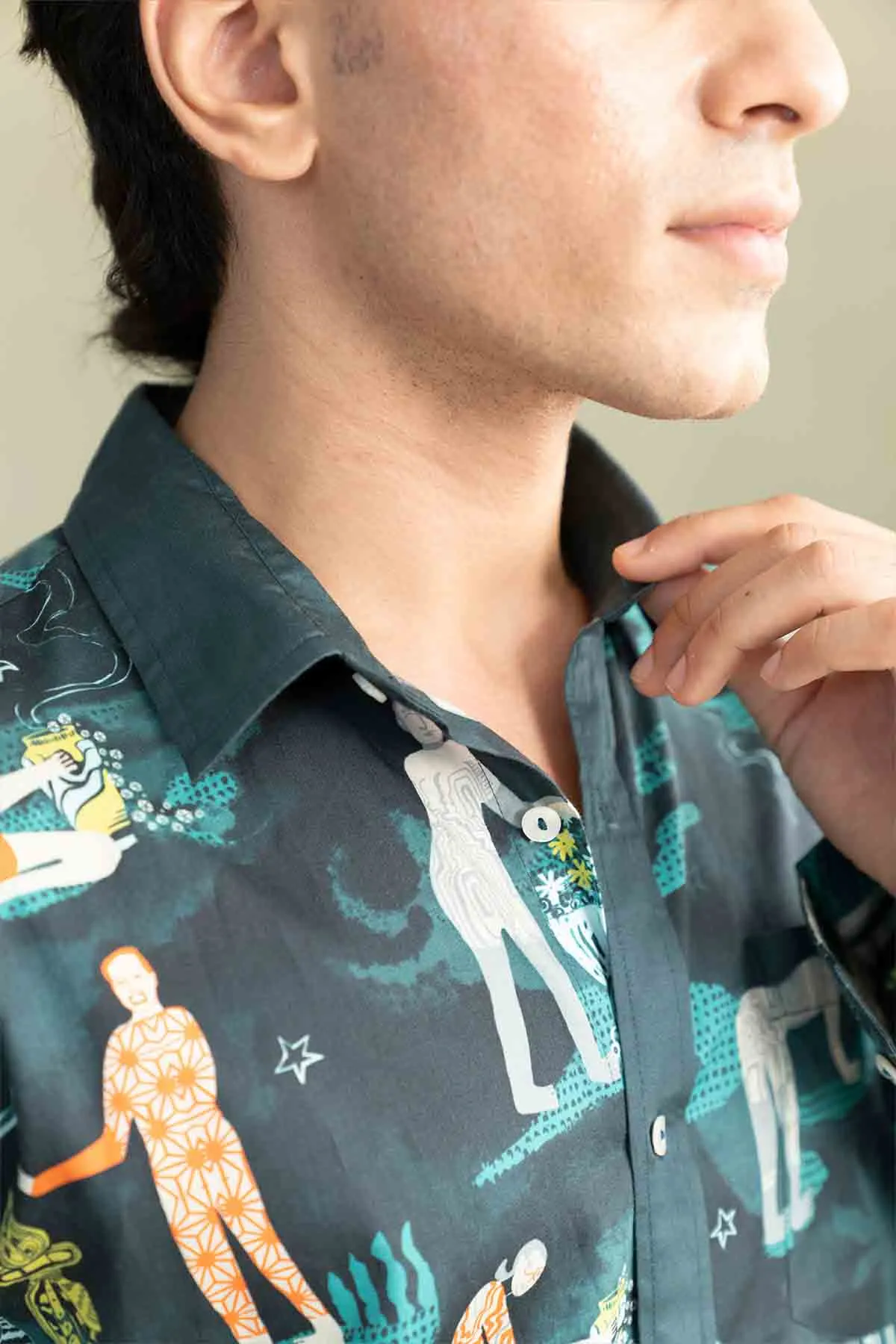 Fragrant Journey Printed Shirt (Lucid Teal)