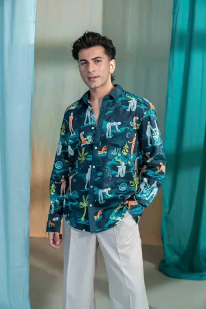 Fragrant Journey Printed Shirt (Lucid Teal)