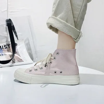 Girl Canvas Shoes Solid Color Sky Blue Sneakers High Top Gumshoes All Match Basic Concise Casual Leisure Shoes Autumn Summer