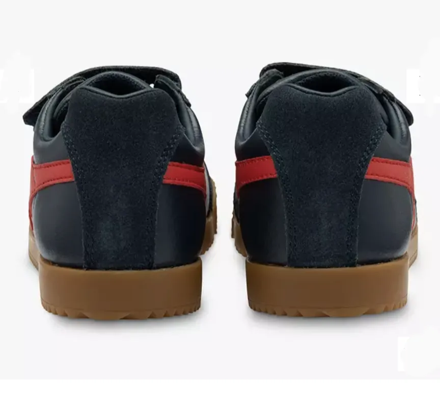 Gola Harrier Navy Red  Leather kids Trainers