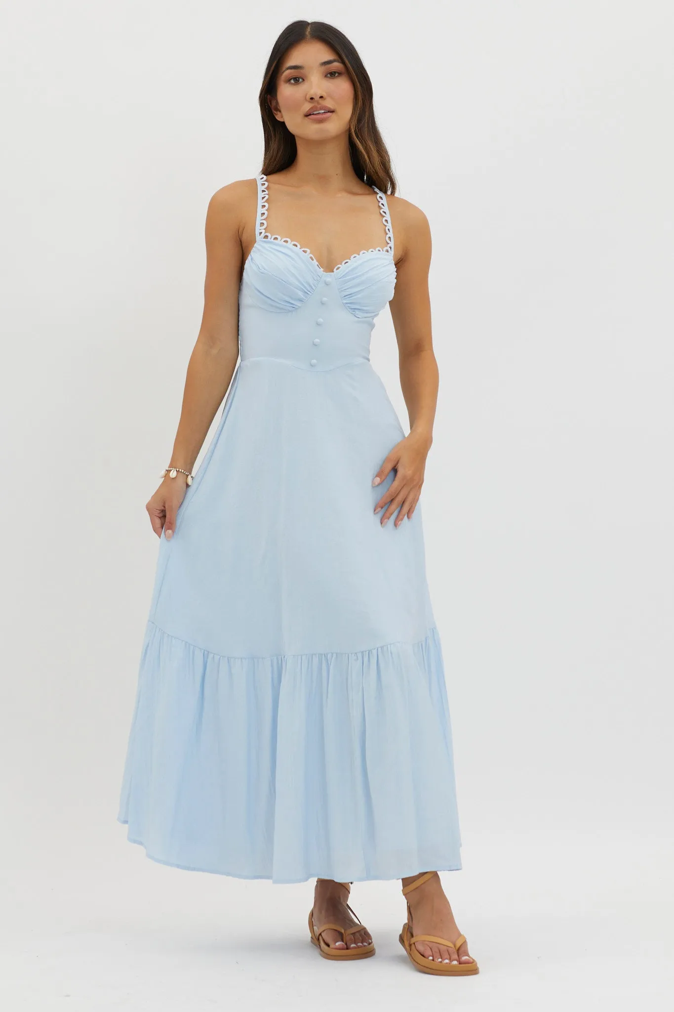 Golden Suns Scallop Trim Midi Dress Baby Blue