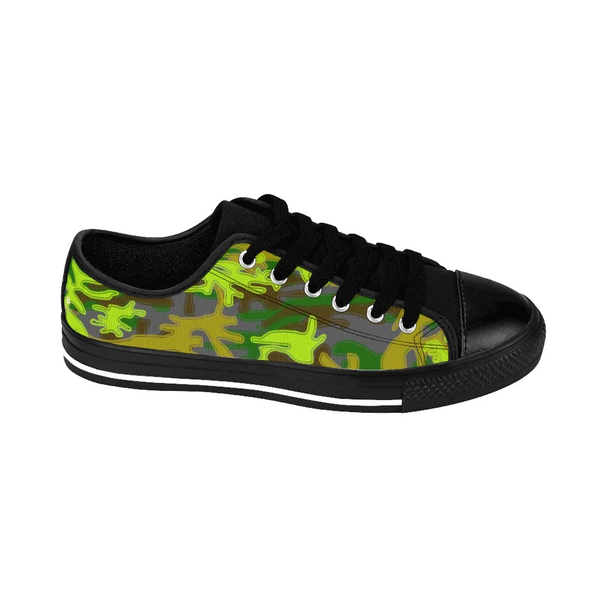 Gray Green Camo Men's Sneakers, Camouflage Military Print Low Top Canvas Fashion Shoes