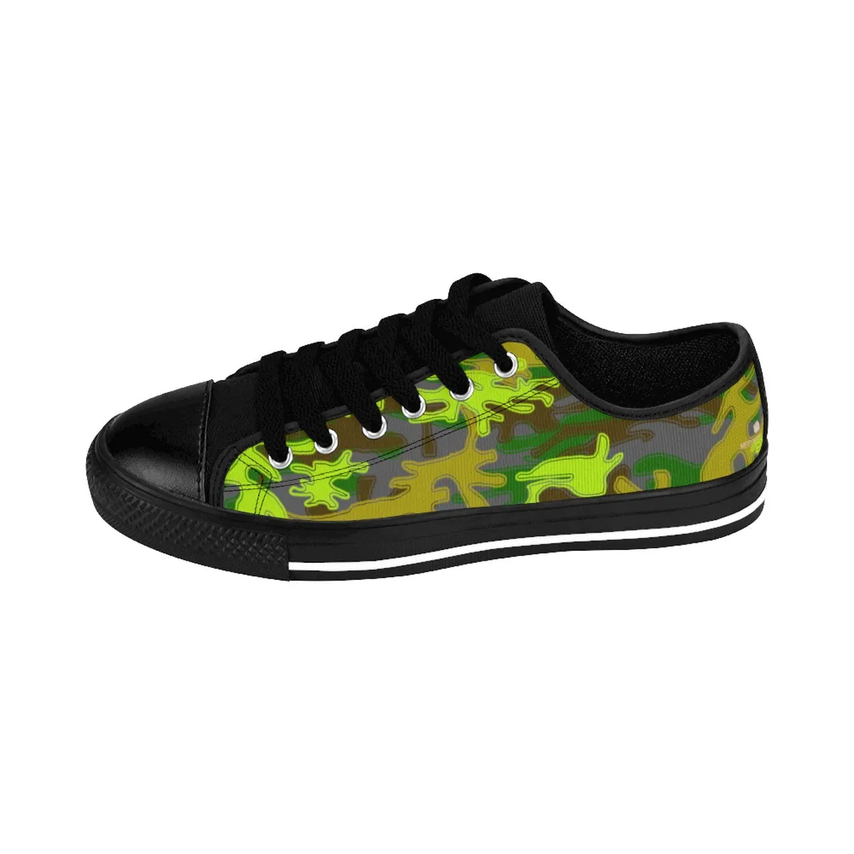 Gray Green Camo Men's Sneakers, Camouflage Military Print Low Top Canvas Fashion Shoes