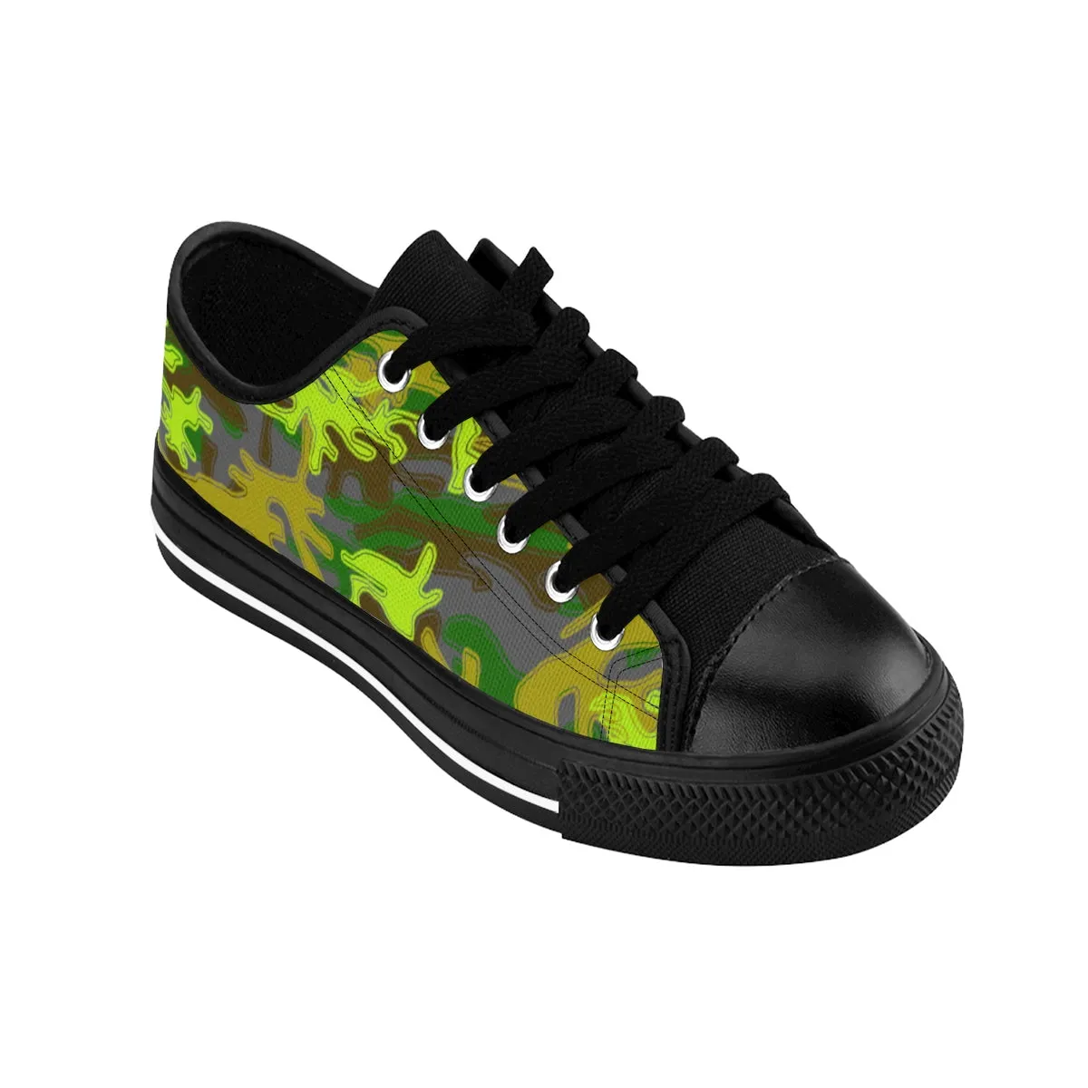 Gray Green Camo Men's Sneakers, Camouflage Military Print Low Top Canvas Fashion Shoes