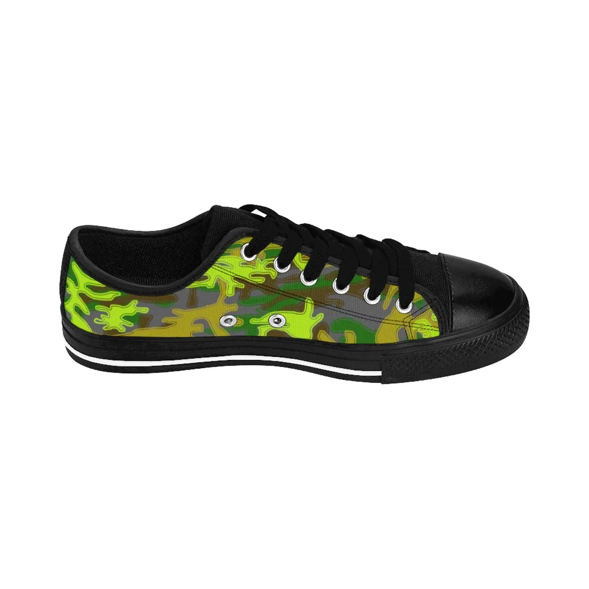 Gray Green Camo Men's Sneakers, Camouflage Military Print Low Top Canvas Fashion Shoes