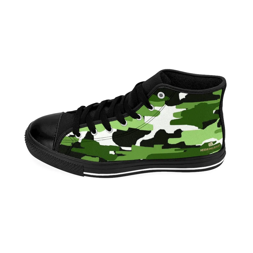 Green Camo Men's High-top Sneakers, Camouflage Army Men's Designer Tennis Running Shoes