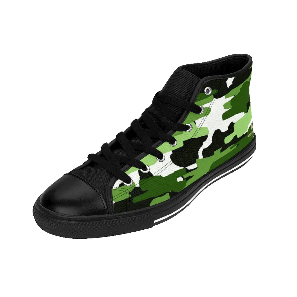 Green Camo Men's High-top Sneakers, Camouflage Army Men's Designer Tennis Running Shoes