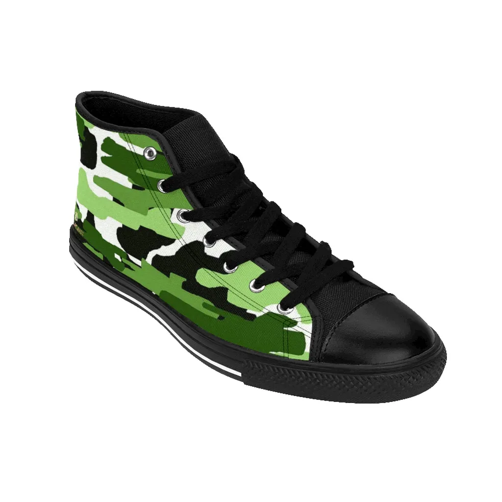 Green Camo Men's High-top Sneakers, Camouflage Army Men's Designer Tennis Running Shoes