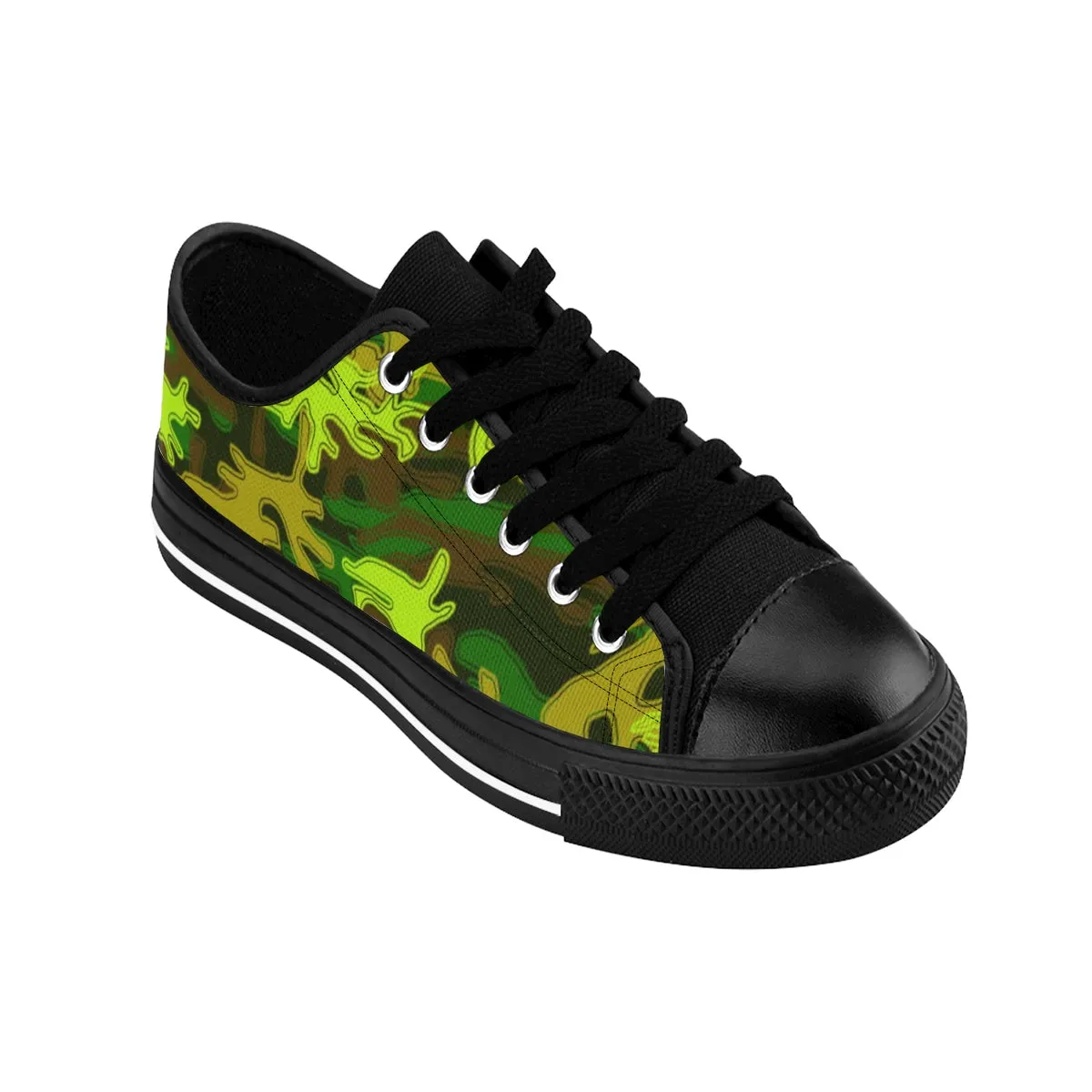 Green Camo Men's Low Tops, Military Army Print Best Canvas Sneakers Shoes For Men