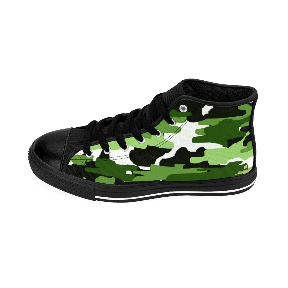 Green Camo Sneakers, Best Frog White Green Camouflage Army Military Print Men's High-top Sneakers Shoes