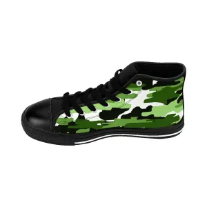 Green Camo Sneakers, Best Frog White Green Camouflage Army Military Print Men's High-top Sneakers Shoes