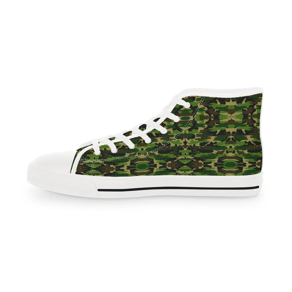 Green Camouflage Men's Sneakers, Best High Tops, Modern Minimalist Best Men's High Top Sneakers