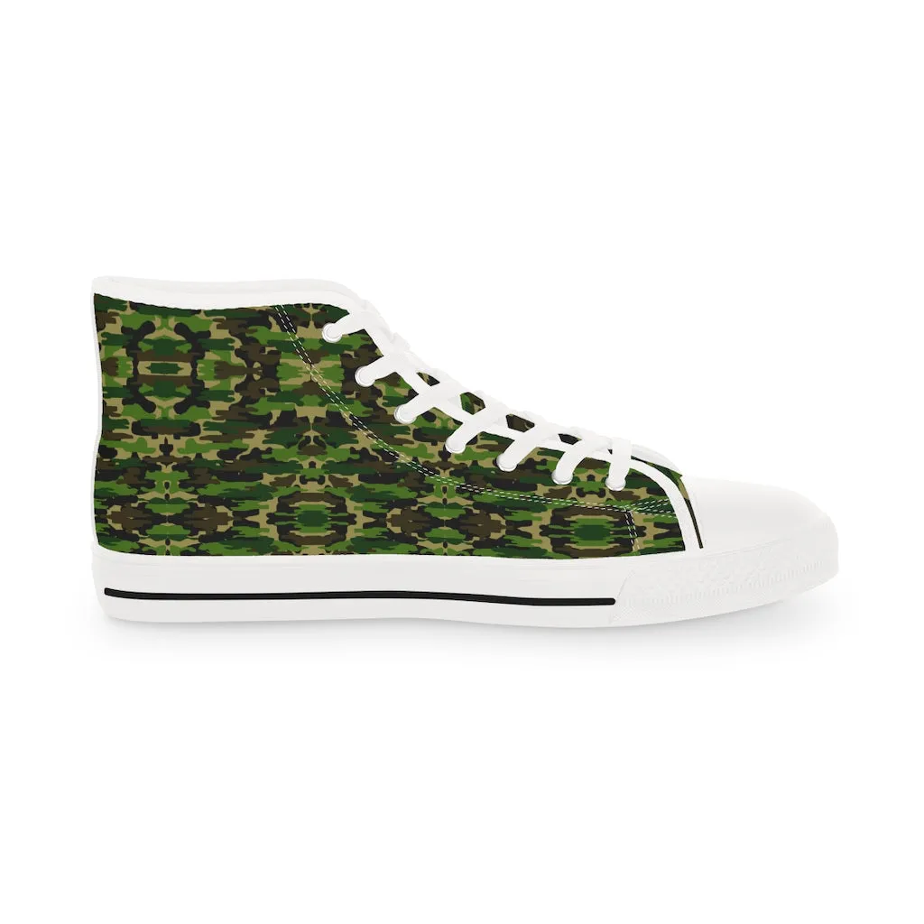 Green Camouflage Men's Sneakers, Best High Tops, Modern Minimalist Best Men's High Top Sneakers