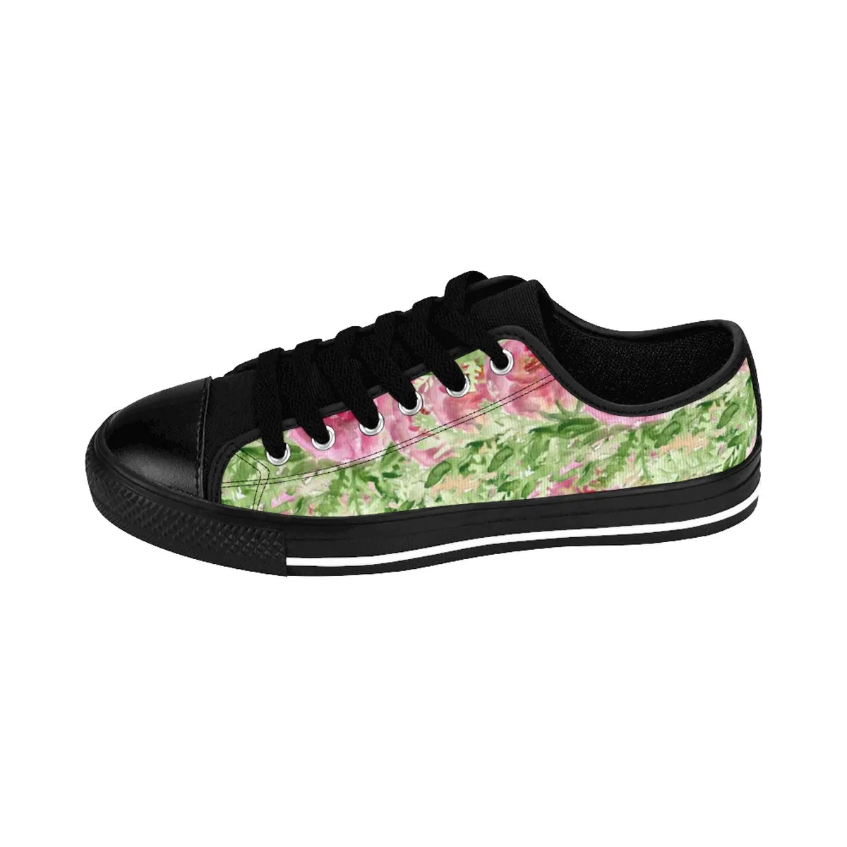 Green Floral Women's Sneakers, Rose Floral Designer Low Top Women's Shoes (US Size: 6-12)