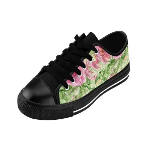 Green Floral Women's Sneakers, Rose Floral Designer Low Top Women's Shoes (US Size: 6-12)