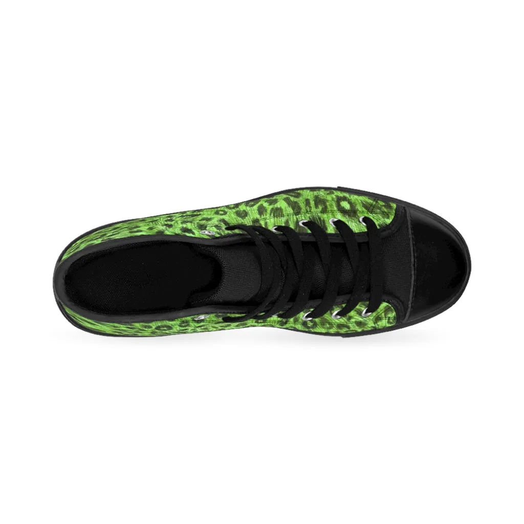 Green Leopard Men's High Tops, Animal Print Designer Best High-top Sneakers For Men (US Size: 6-14)