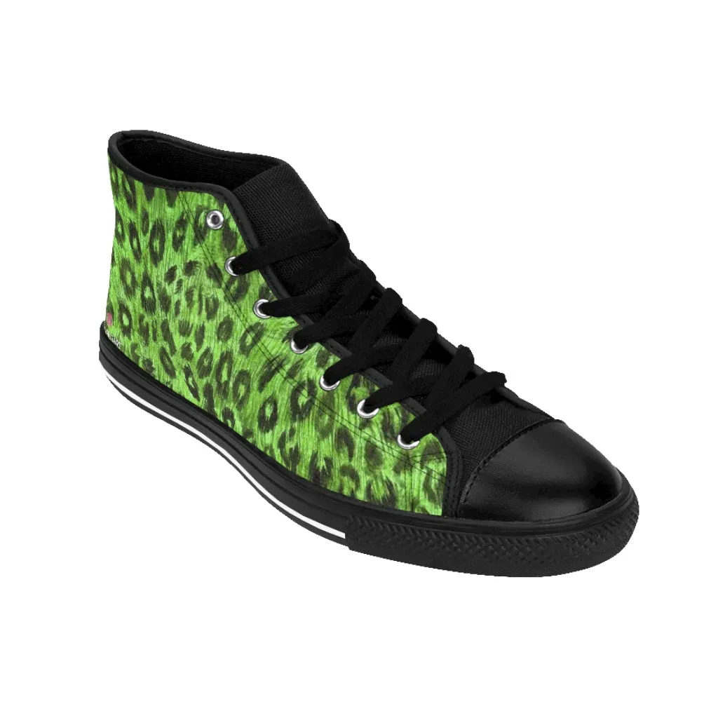 Green Leopard Men's High Tops, Animal Print Designer Best High-top Sneakers For Men (US Size: 6-14)