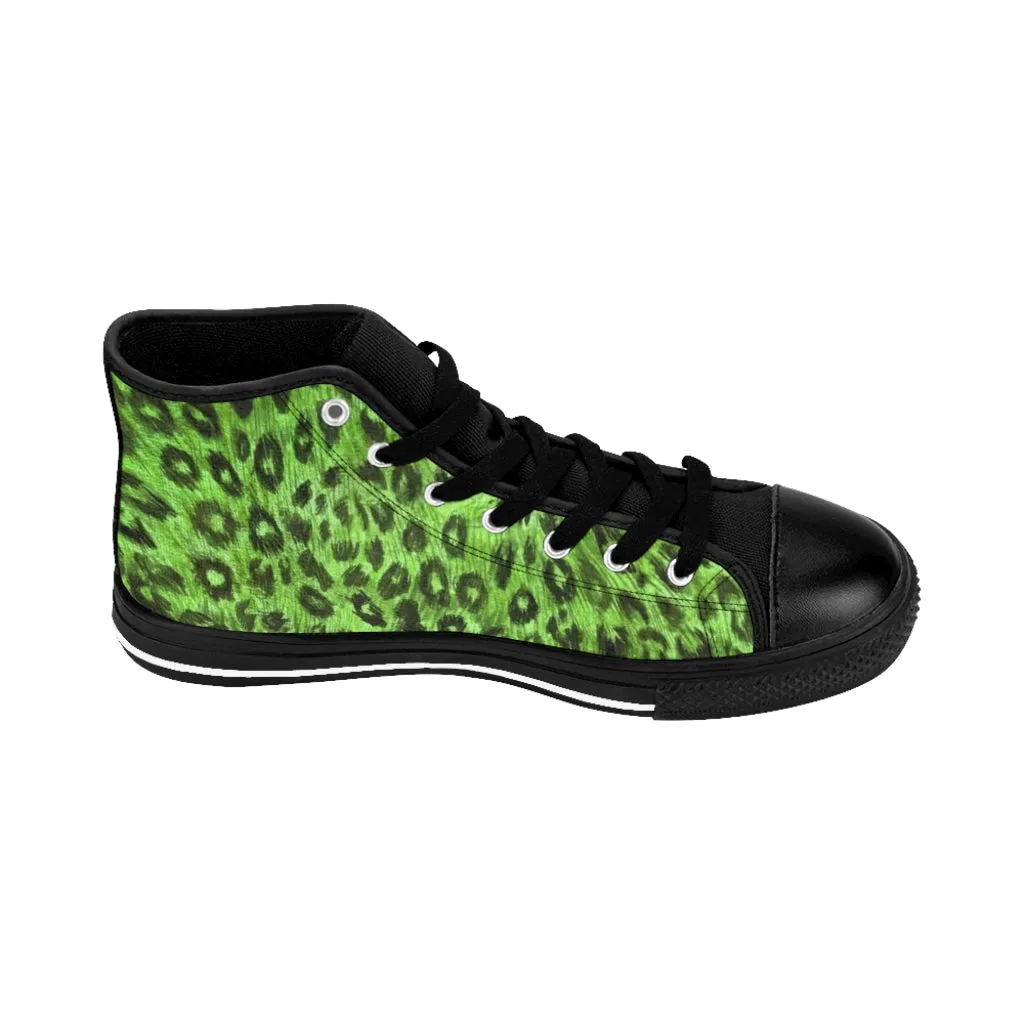 Green Leopard Men's High Tops, Animal Print Designer Best High-top Sneakers For Men (US Size: 6-14)