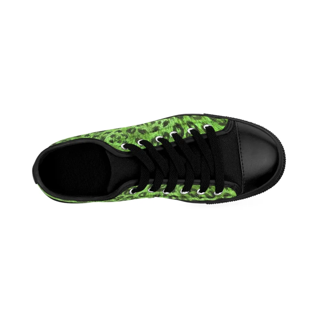 Green Leopard Men's Low Tops, Best Animal Print Premium Low Top Canvas Running Shoes