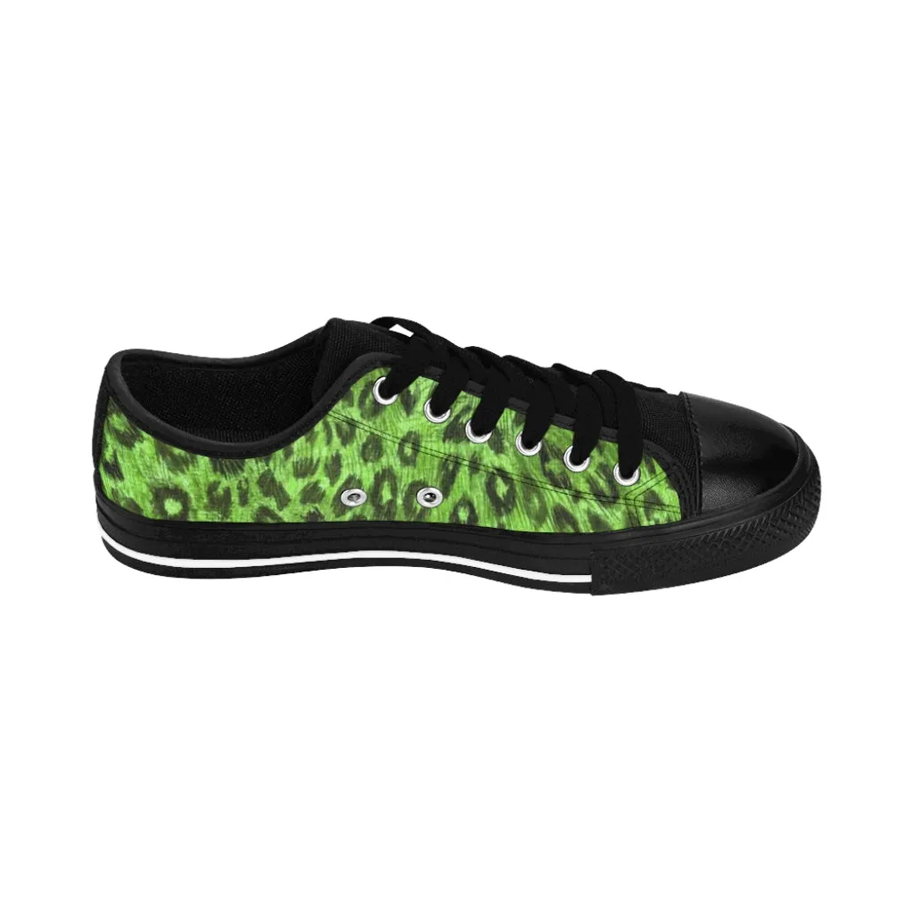 Green Leopard Men's Low Tops, Best Animal Print Premium Low Top Canvas Running Shoes