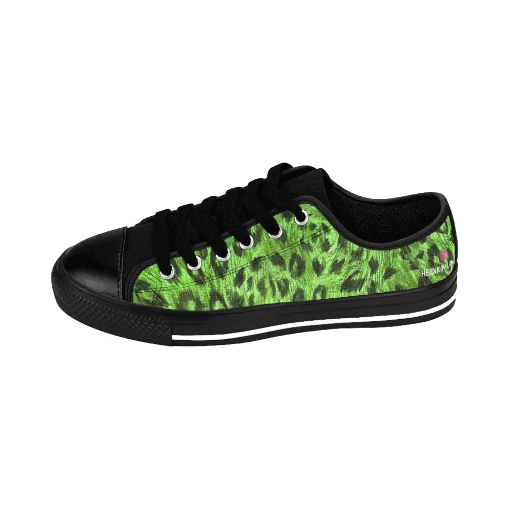 Green Leopard Men's Low Tops, Best Animal Print Premium Low Top Canvas Running Shoes