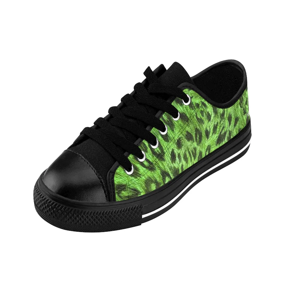 Green Leopard Men's Low Tops, Best Animal Print Premium Low Top Canvas Running Shoes