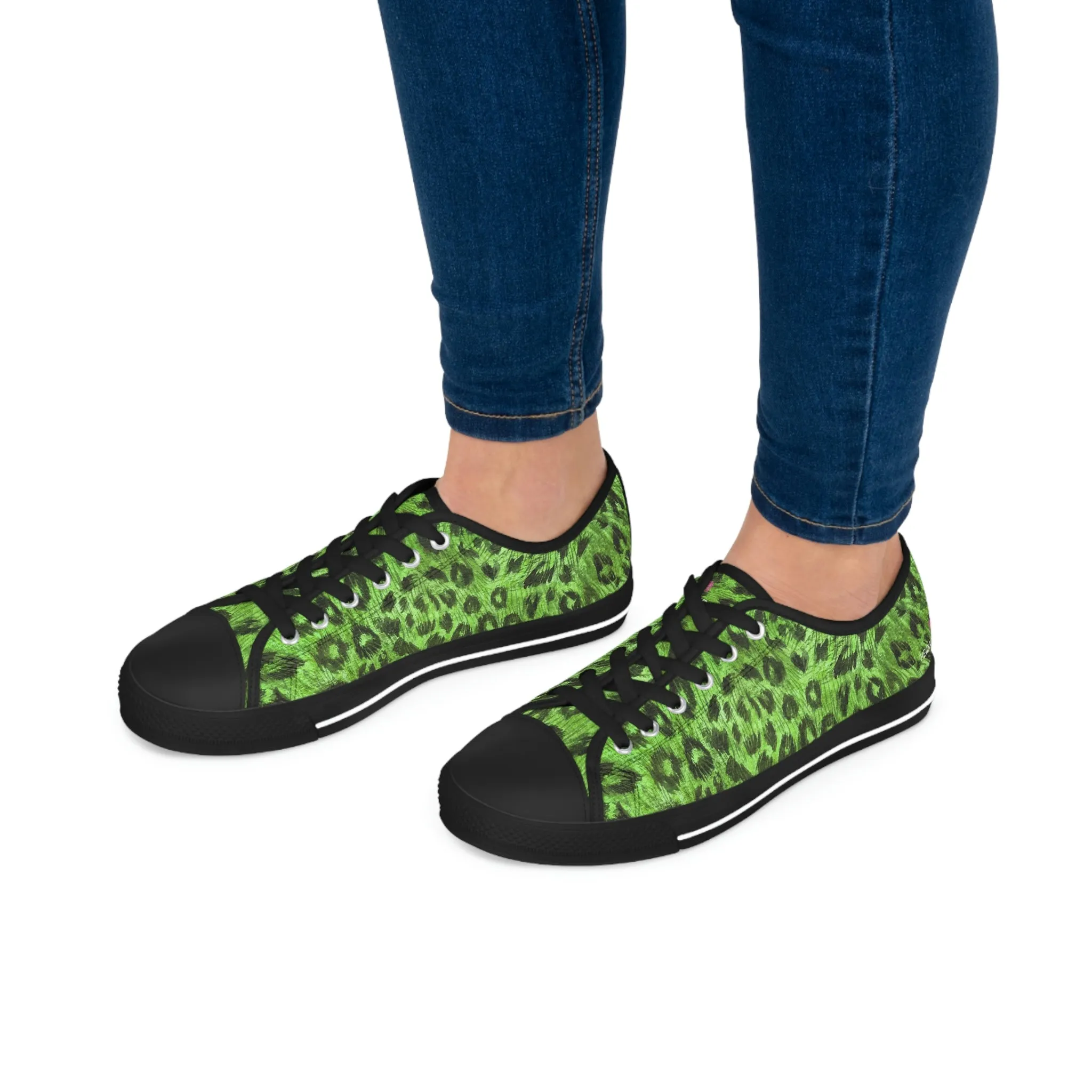 Green Leopard Print Ladies' Sneakers, Animal Print Best Designer Women's Low Top Sneakers