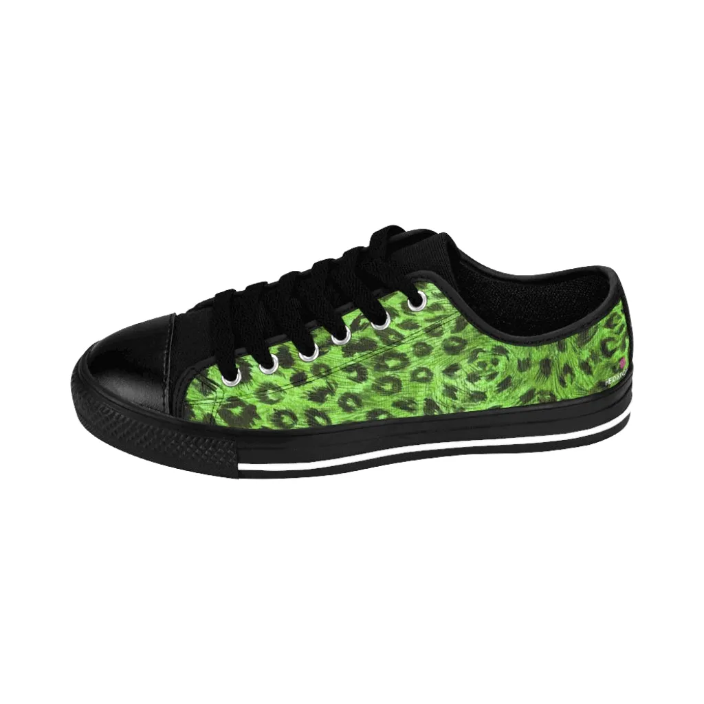 Green Leopard Print Women's Sneakers, Bright Green Leopard Spots Animal Print Fashion Tennis Canvas Shoes For Ladies