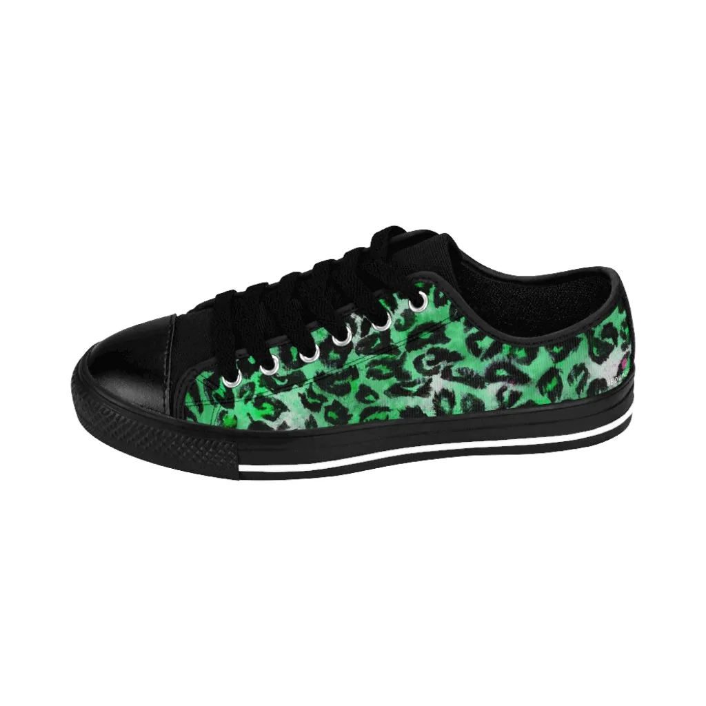 Green Leopard Print Women's Sneakers, Green Animal Print Fashion Tennis Canvas Shoes For Ladies