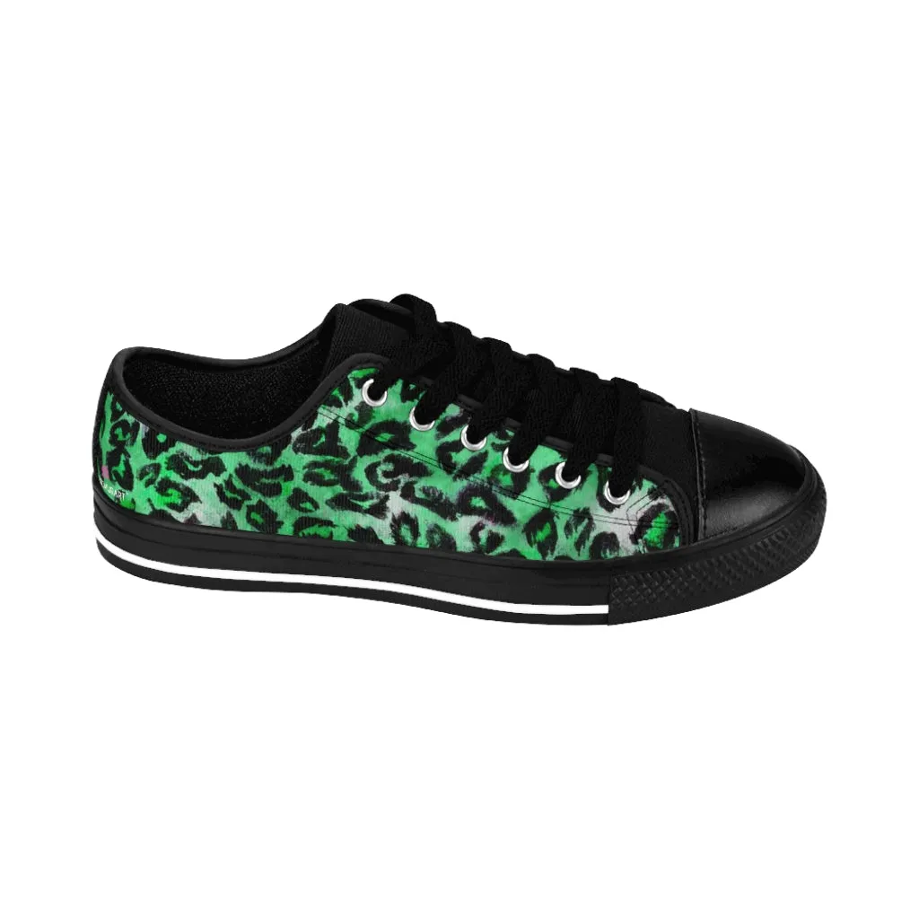 Green Leopard Print Women's Sneakers, Green Animal Print Fashion Tennis Canvas Shoes For Ladies