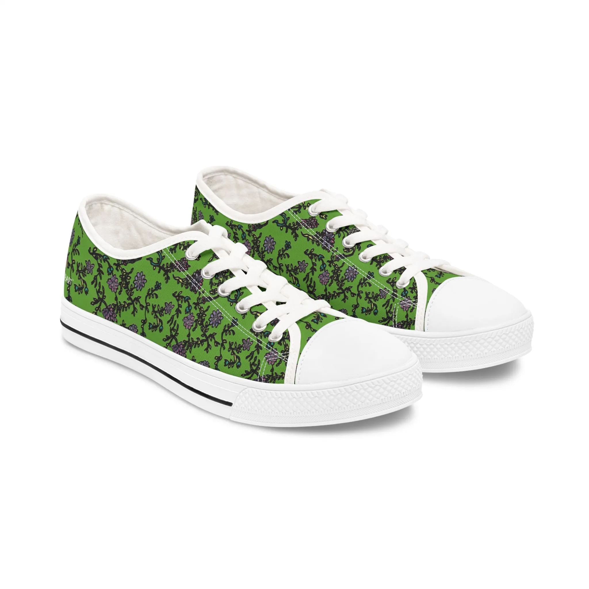 Green Purple Floral Women's Sneakers, Floral Print Women's Canvas Fashion Low Top Sneakers (US Size: 5.5-12)