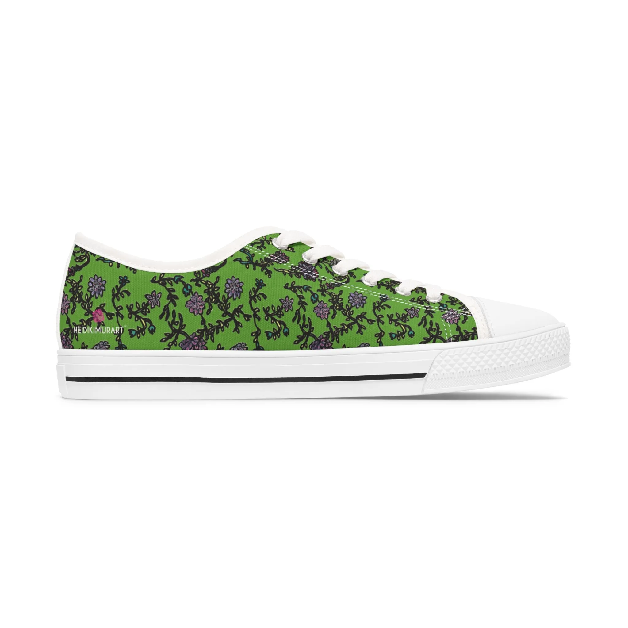 Green Purple Floral Women's Sneakers, Floral Print Women's Canvas Fashion Low Top Sneakers (US Size: 5.5-12)