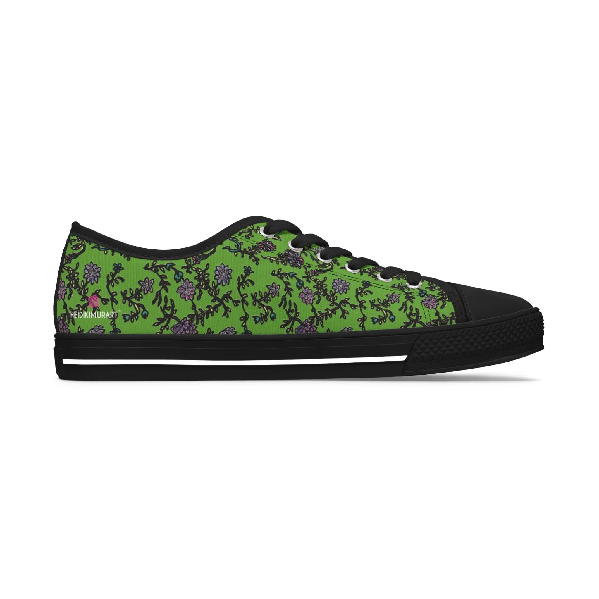 Green Purple Floral Women's Sneakers, Floral Print Women's Canvas Fashion Low Top Sneakers (US Size: 5.5-12)