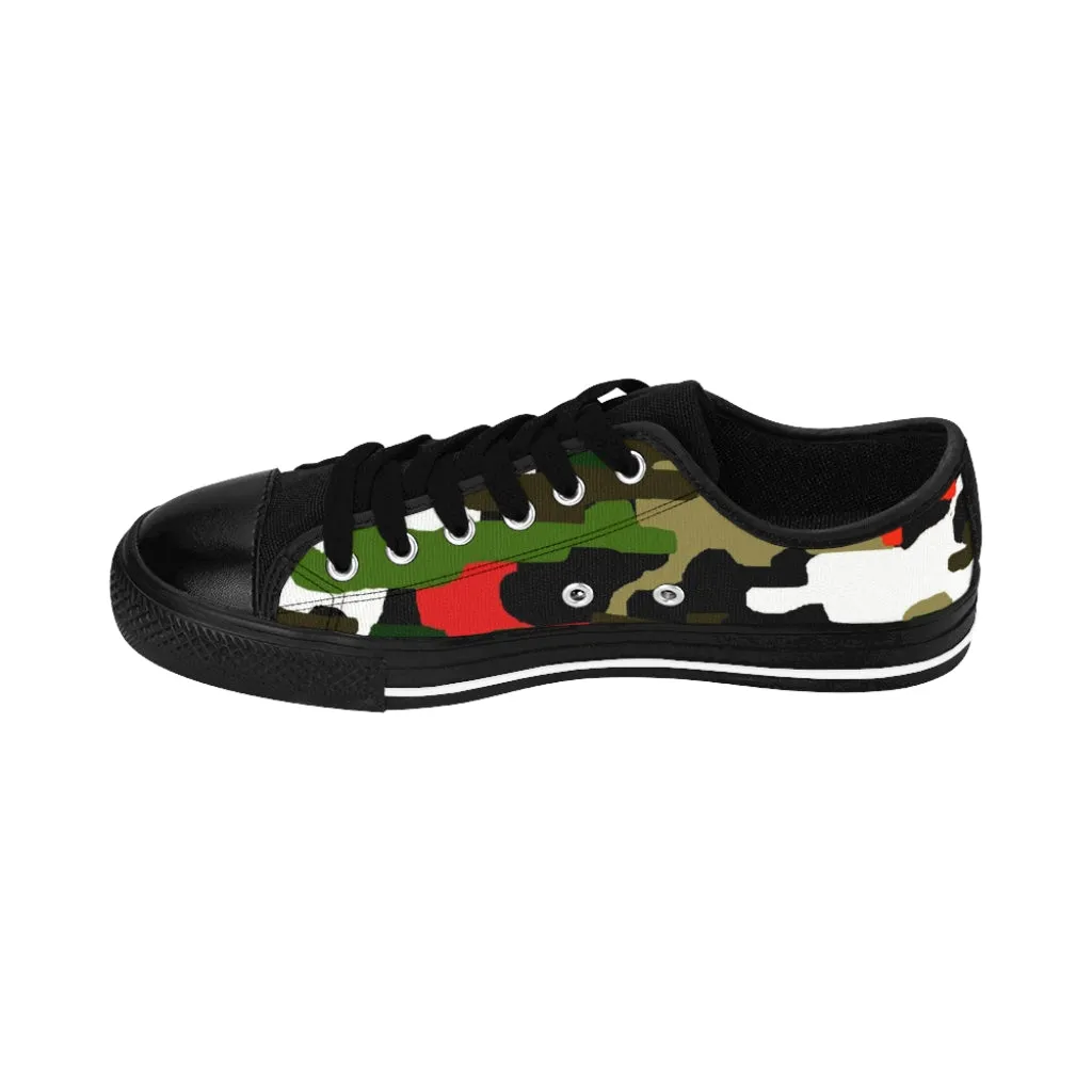 Green Red Camo Women's Sneakers, Army Military Camouflage Printed Fashion Canvas Tennis Shoes