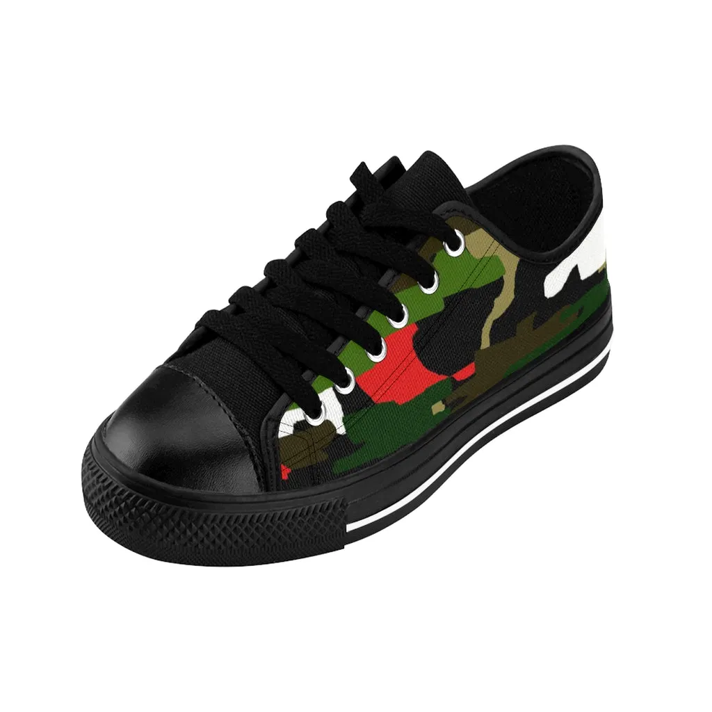 Green Red Camo Women's Sneakers, Army Military Camouflage Printed Fashion Canvas Tennis Shoes