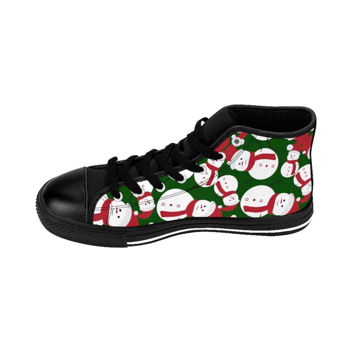 Green Snowman Men's Sneakers, Cute Christmas Red Best High-Top Tennis Shoes For Men (US Size 6-14)