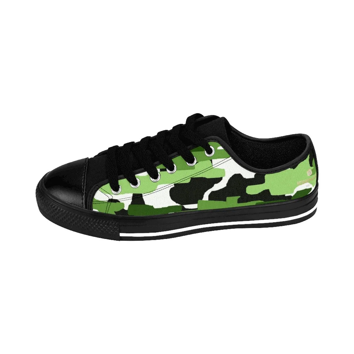 Green White Men's Sneakers, Camo Army Military Print Low Top Canvas Fashion Shoes