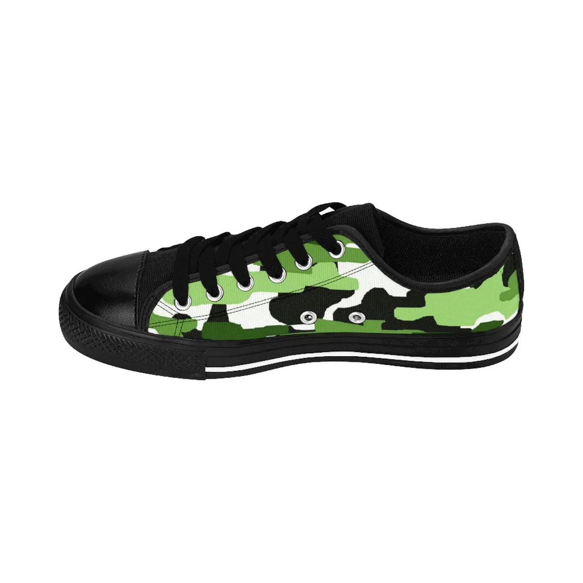 Green White Men's Sneakers, Camo Army Military Print Low Top Canvas Fashion Shoes