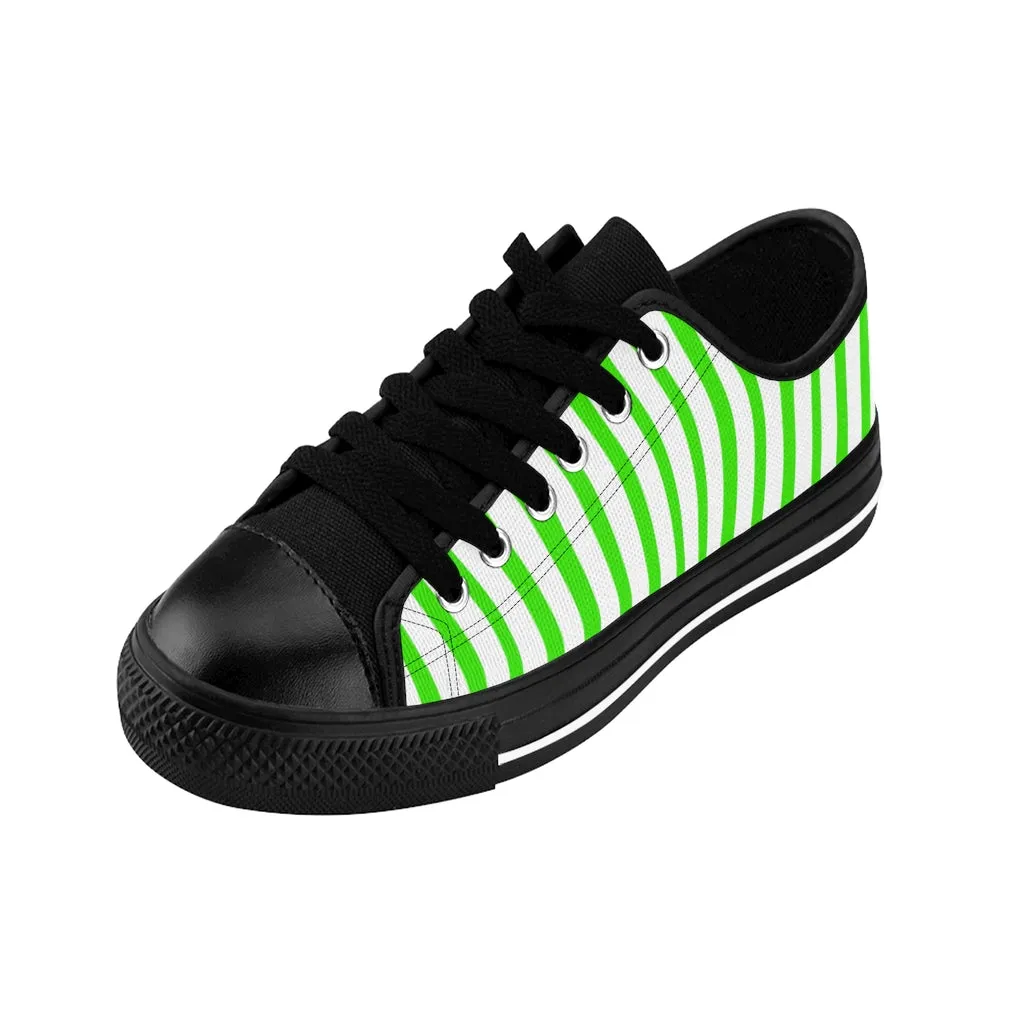 Green White Striped Women's Sneakers, Modern Stripes Tennis Shoes For Ladies (US Size: 6-12)