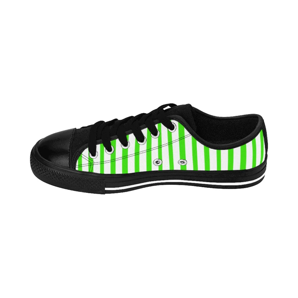 Green White Striped Women's Sneakers, Modern Stripes Tennis Shoes For Ladies (US Size: 6-12)