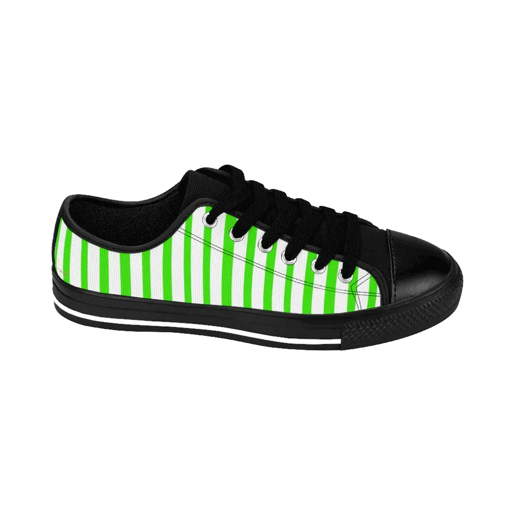 Green White Striped Women's Sneakers, Modern Stripes Tennis Shoes For Ladies (US Size: 6-12)