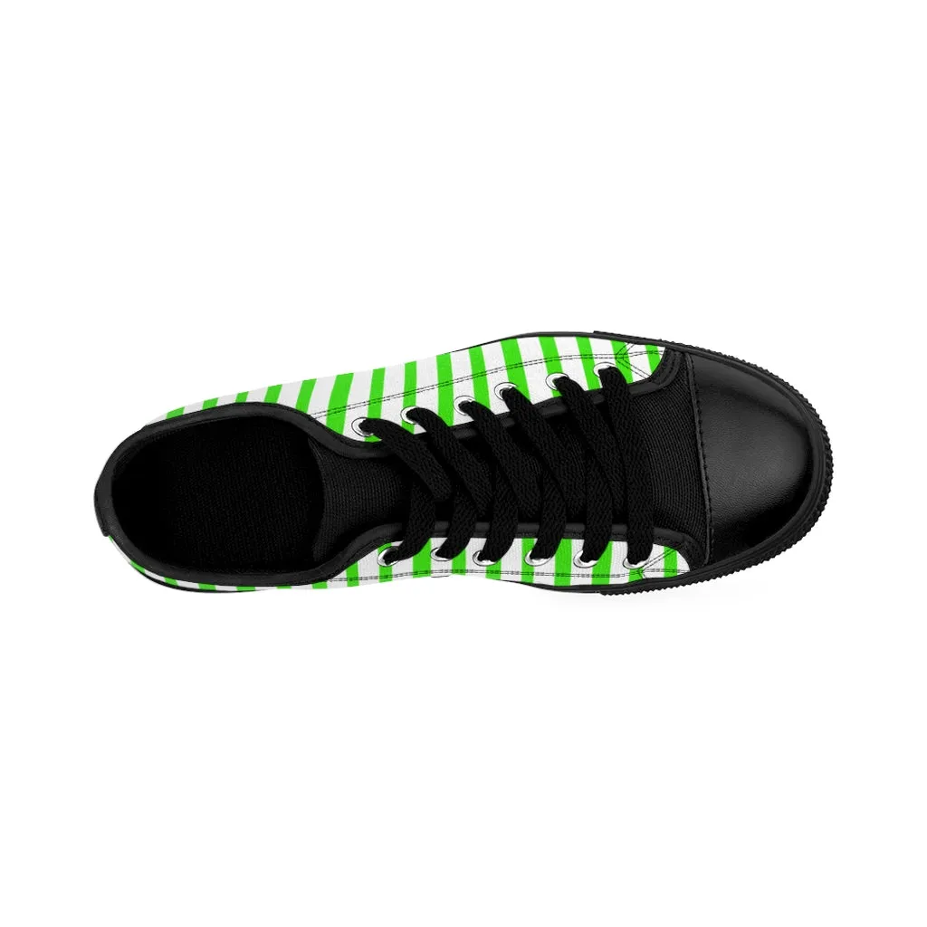 Green White Striped Women's Sneakers, Modern Stripes Tennis Shoes For Ladies (US Size: 6-12)