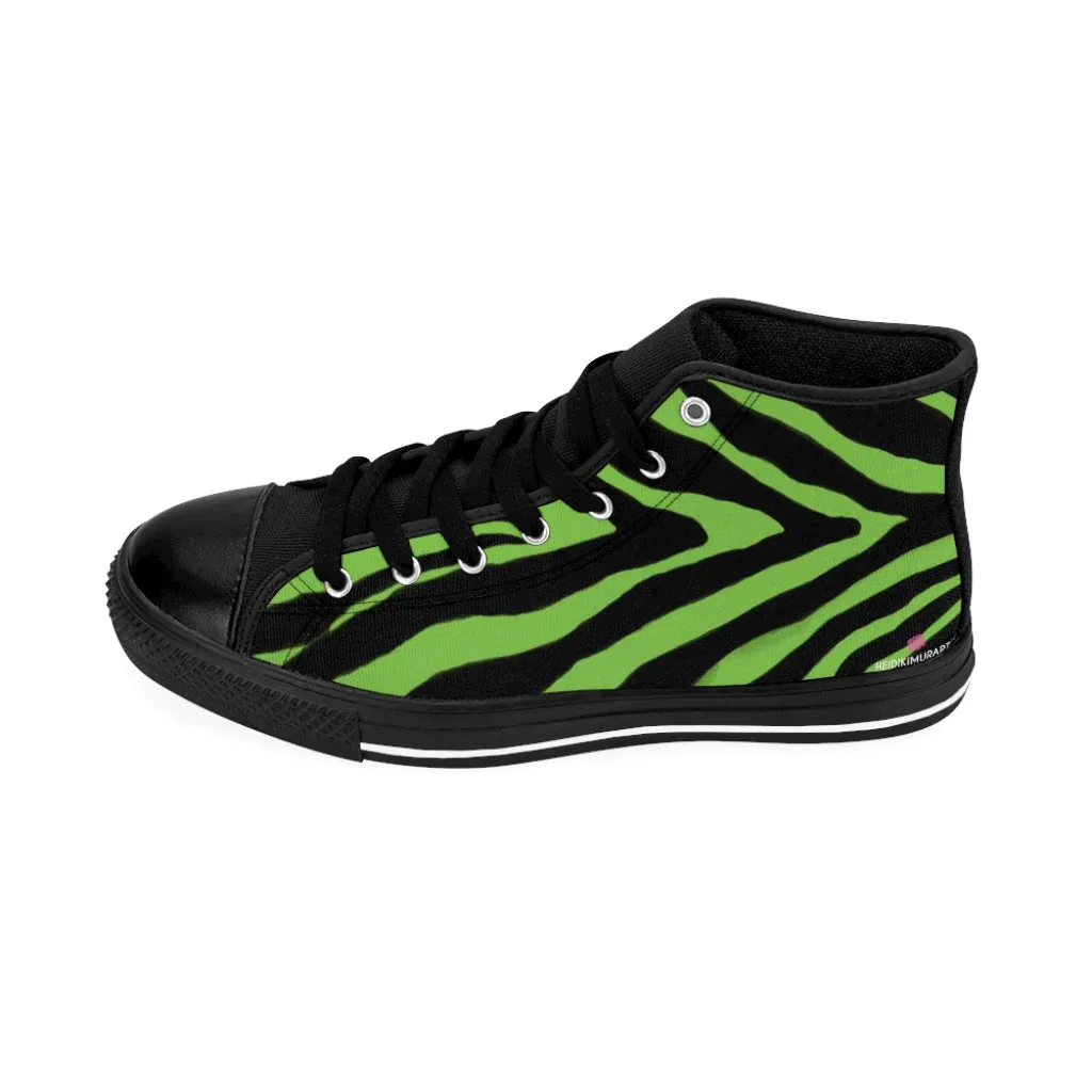 Green Zebra Men's High Tops, Zebra Striped Animal Print Men's Classic Sneakers Running Fashion Canvas Shoes