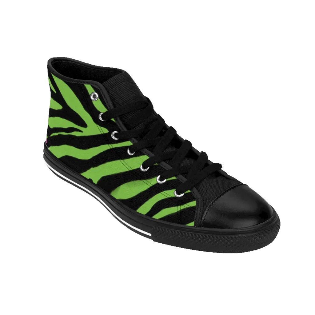 Green Zebra Men's High Tops, Zebra Striped Animal Print Men's Classic Sneakers Running Fashion Canvas Shoes