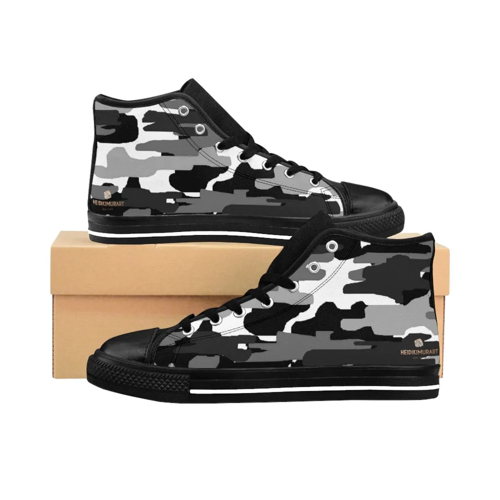 Grey Camo High-top Sneakers, Camouflage Military Print Men's Designer Tennis Running Shoes