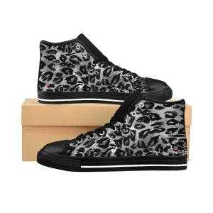 Grey Leopard Print Men's Sneakers, Leopard Animal Print Best Designer Men's High Top Sneakers