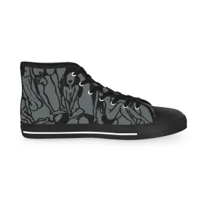 Grey Nude Art Men's High Tops, Modern Minimalist Best Men's High Top Sneakers Unique Running Shoes