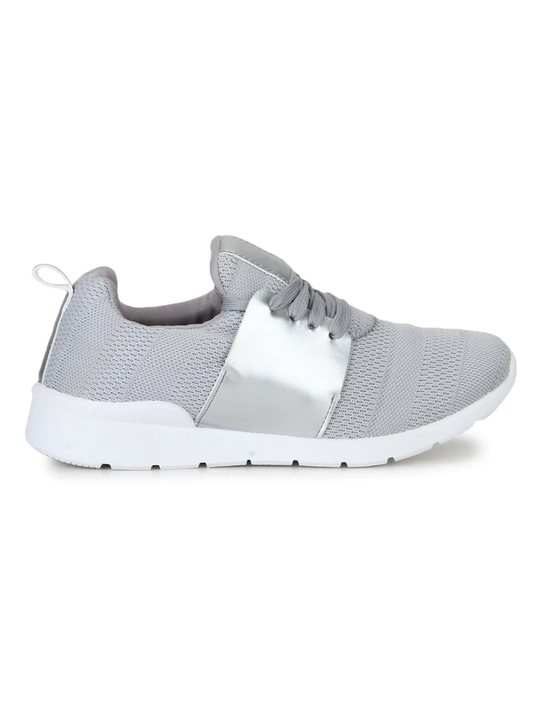 Grey PU Mesh Lace-Up Sneakers