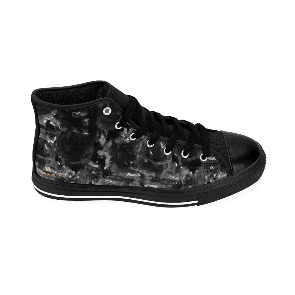 Grey Rose Men's High-top Sneakers, Abstract Print Men's Designer Tennis Running Shoes