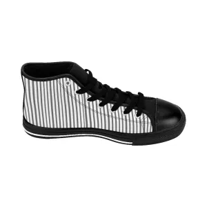 Grey Striped Men's High-top Sneakers, Modern Stripes Designer Tennis Running Shoes For Men